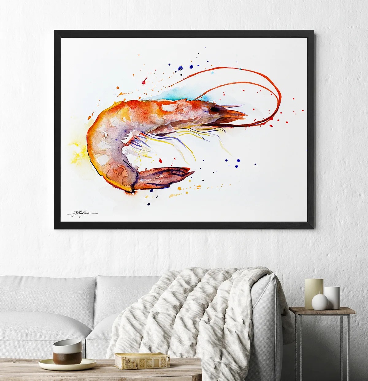 Shrimp watercolor painting, limited edition art print by Slaveika Aladjova, view 4