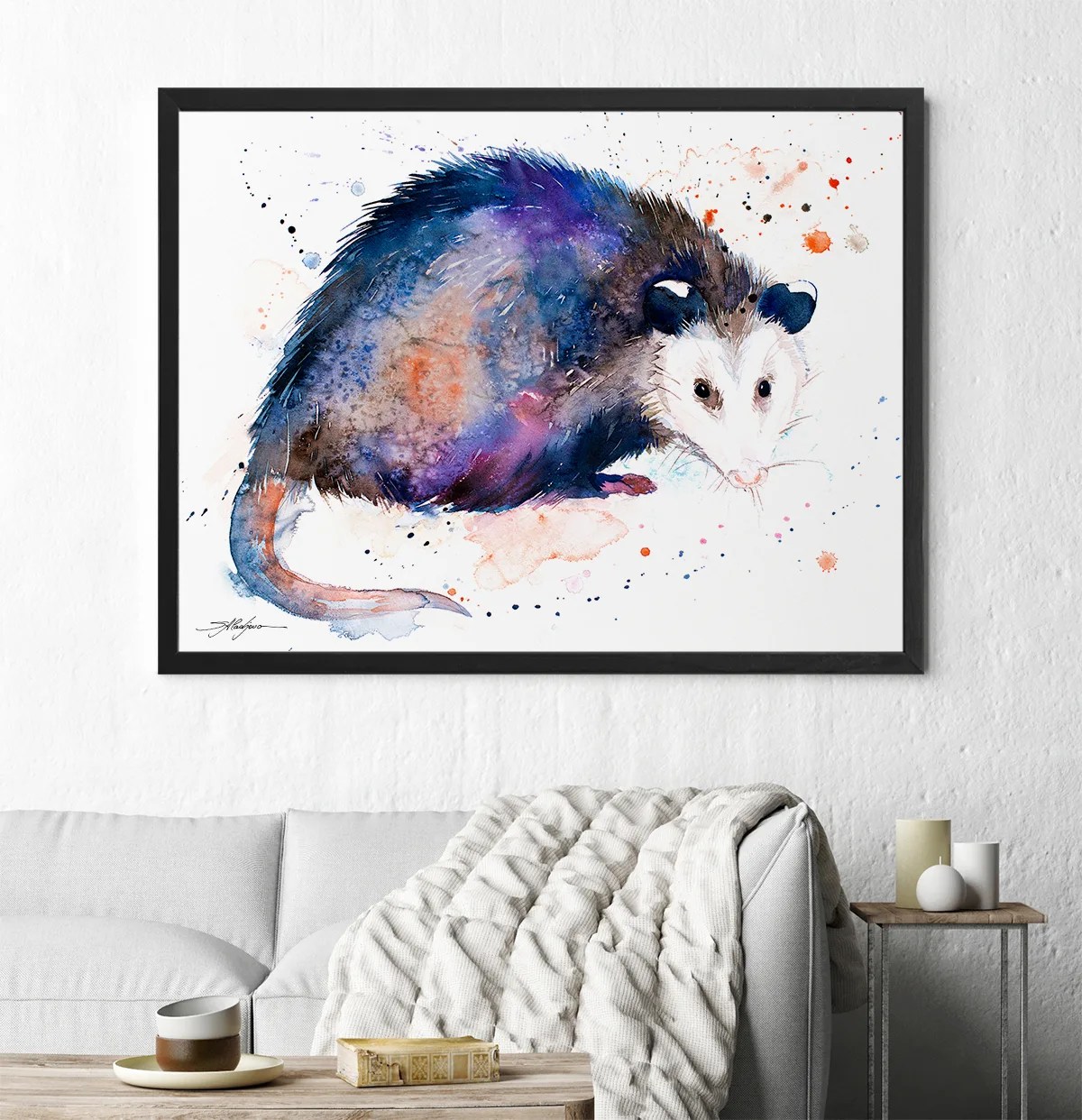 Opossum watercolor painting, limited edition art print by Slaveika Aladjova, view 3