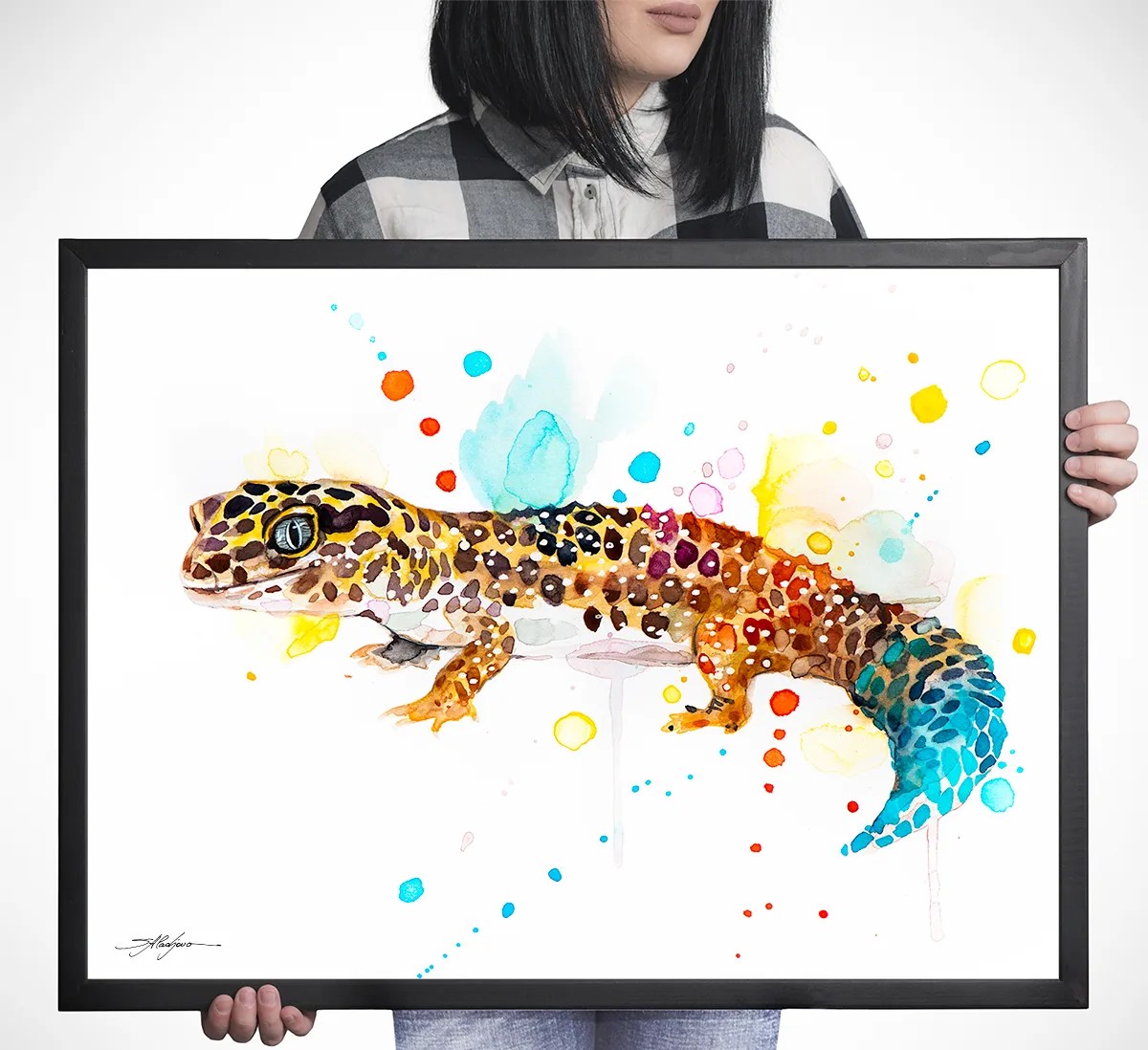 Leopard gecko watercolor painting, limited edition art print by Slaveika Aladjova, view 3