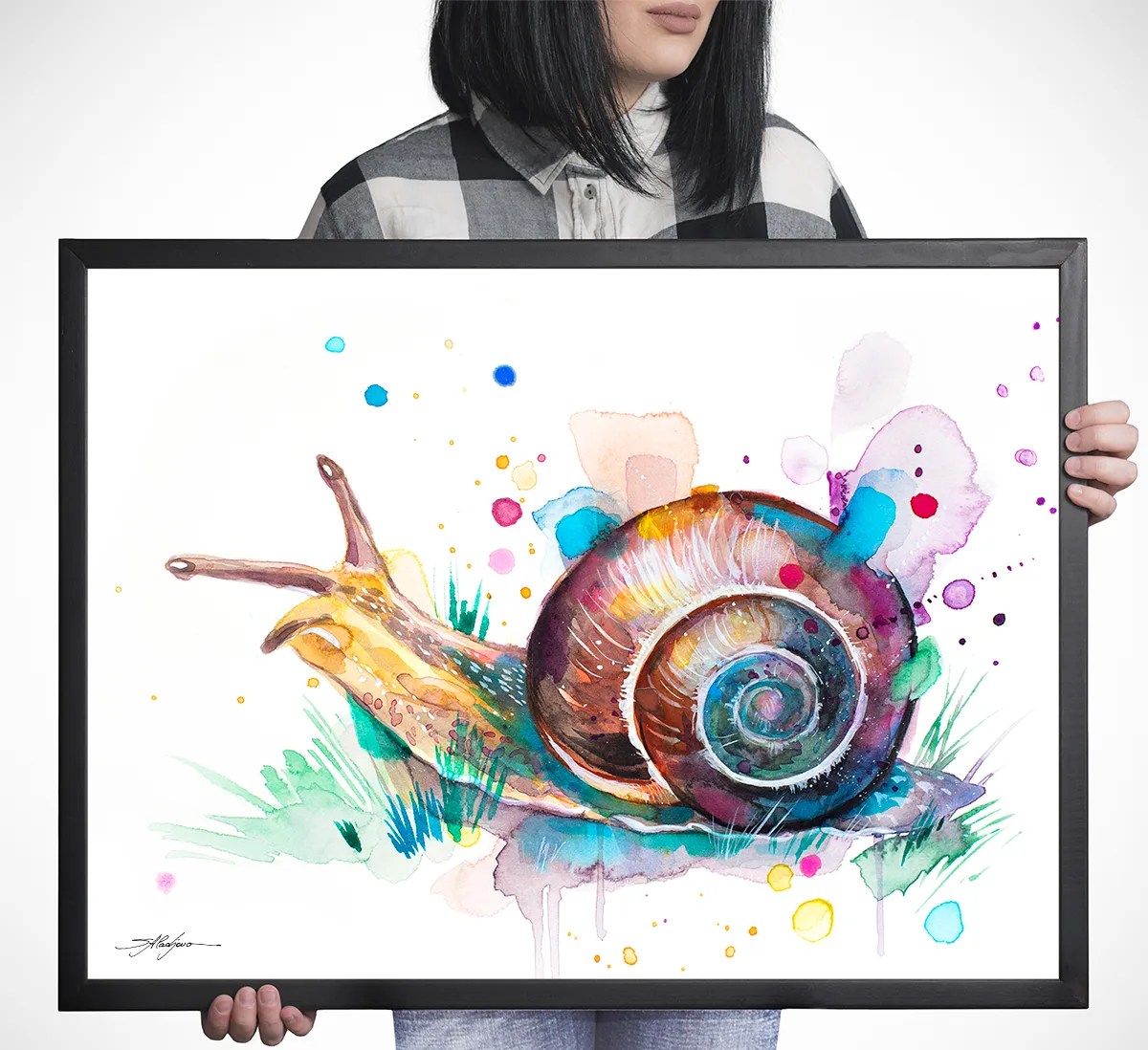 Snail watercolor painting, limited edition art print by Slaveika Aladjova, view 3