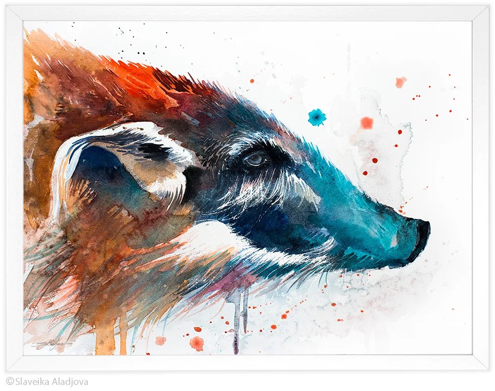 Red river hog watercolor painting, limited edition art print by Slaveika Aladjova, view 4
