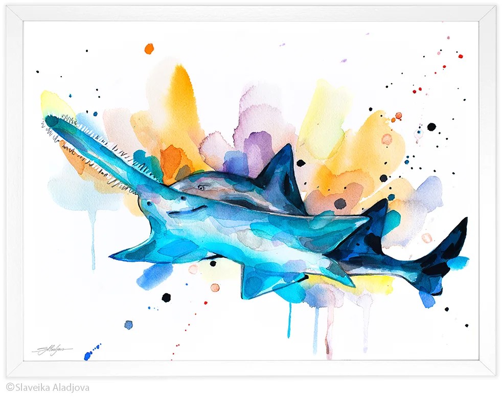 Sawfish watercolor painting, limited edition art print by Slaveika Aladjova, view 4