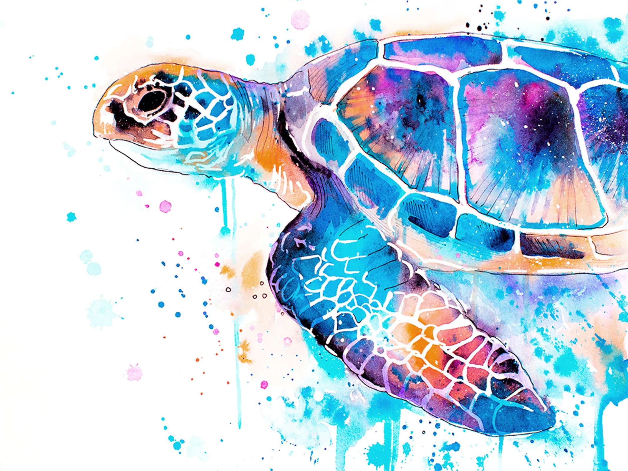 "Blue Sea turtle" Original Watercolor Painting