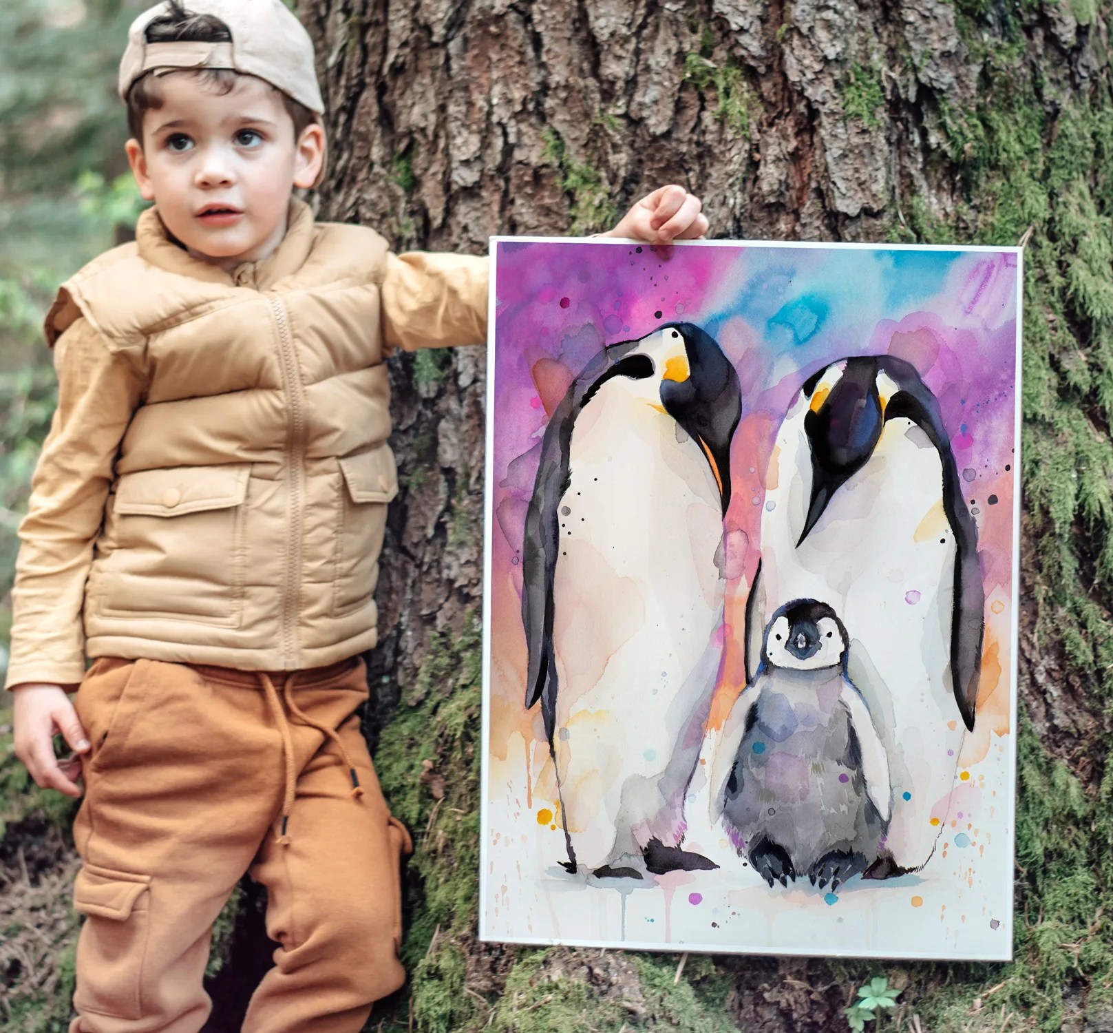 Emperor penguins watercolor painting print by Slaveika Aladjova, animal, illustration, Sea art, sea life art, nautical, ocean art, bird