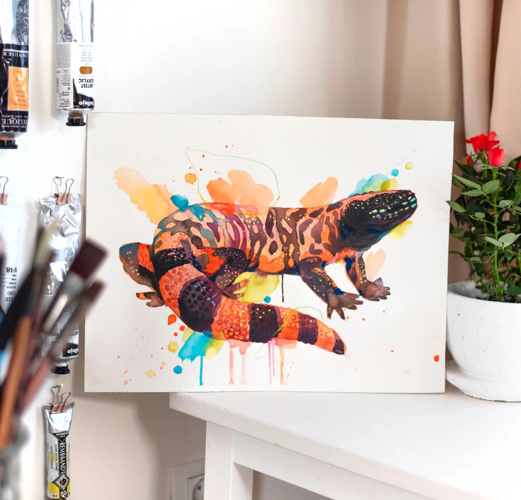 Gila Monster lizard, watercolor