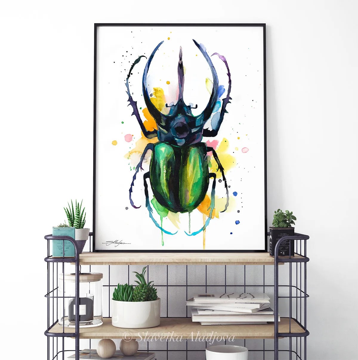 Atlas beetle watercolor painting, limited edition art print by Slaveika Aladjova, view 4