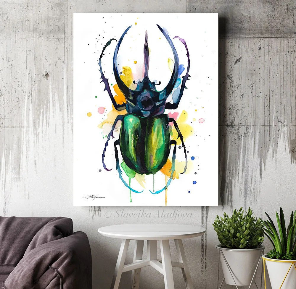 Atlas beetle watercolor painting print
