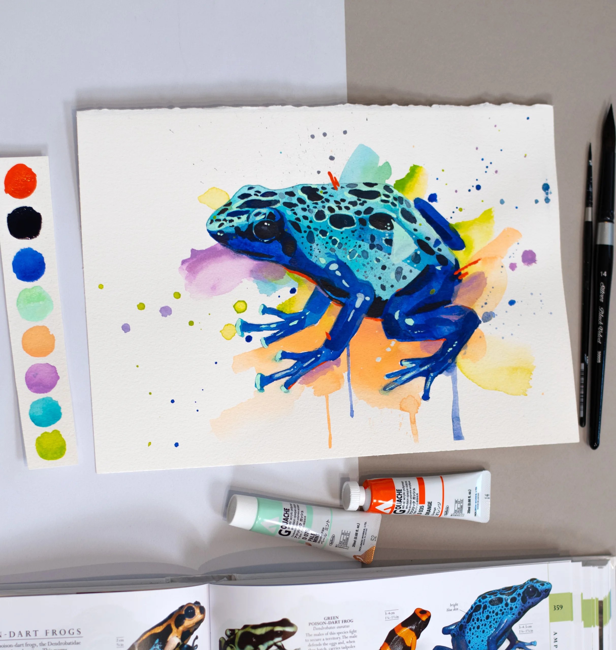 Blue poison dart frog watercolor painting print by Slaveika Aladjova, animal, illustration, home decor, Amphibia, portrait, wall art