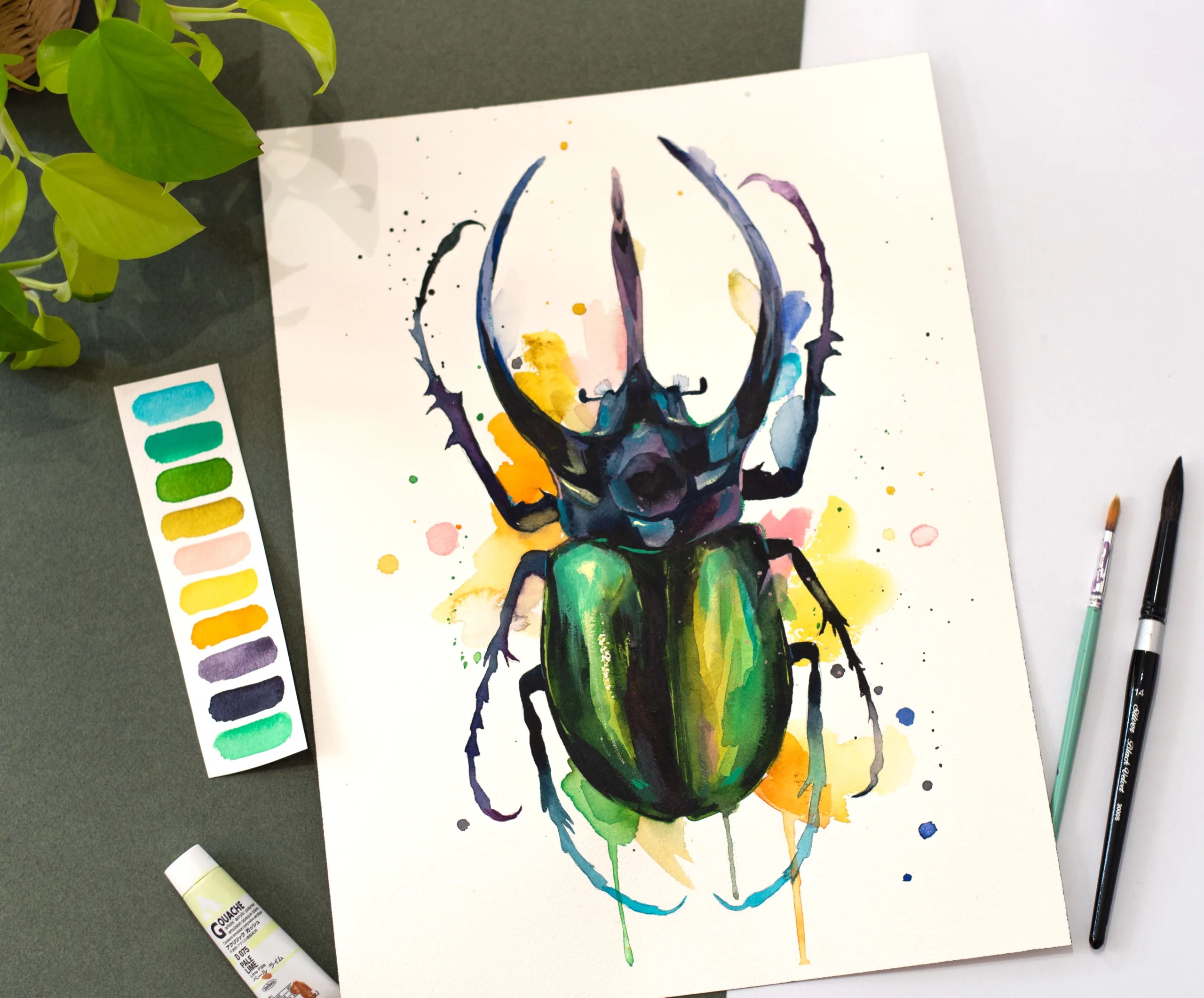 Atlas beetle watercolor painting print