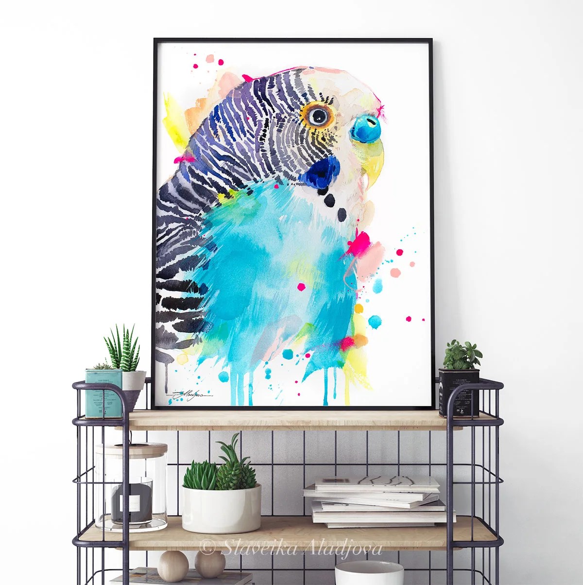 Budgerigar parrot watercolor painting print