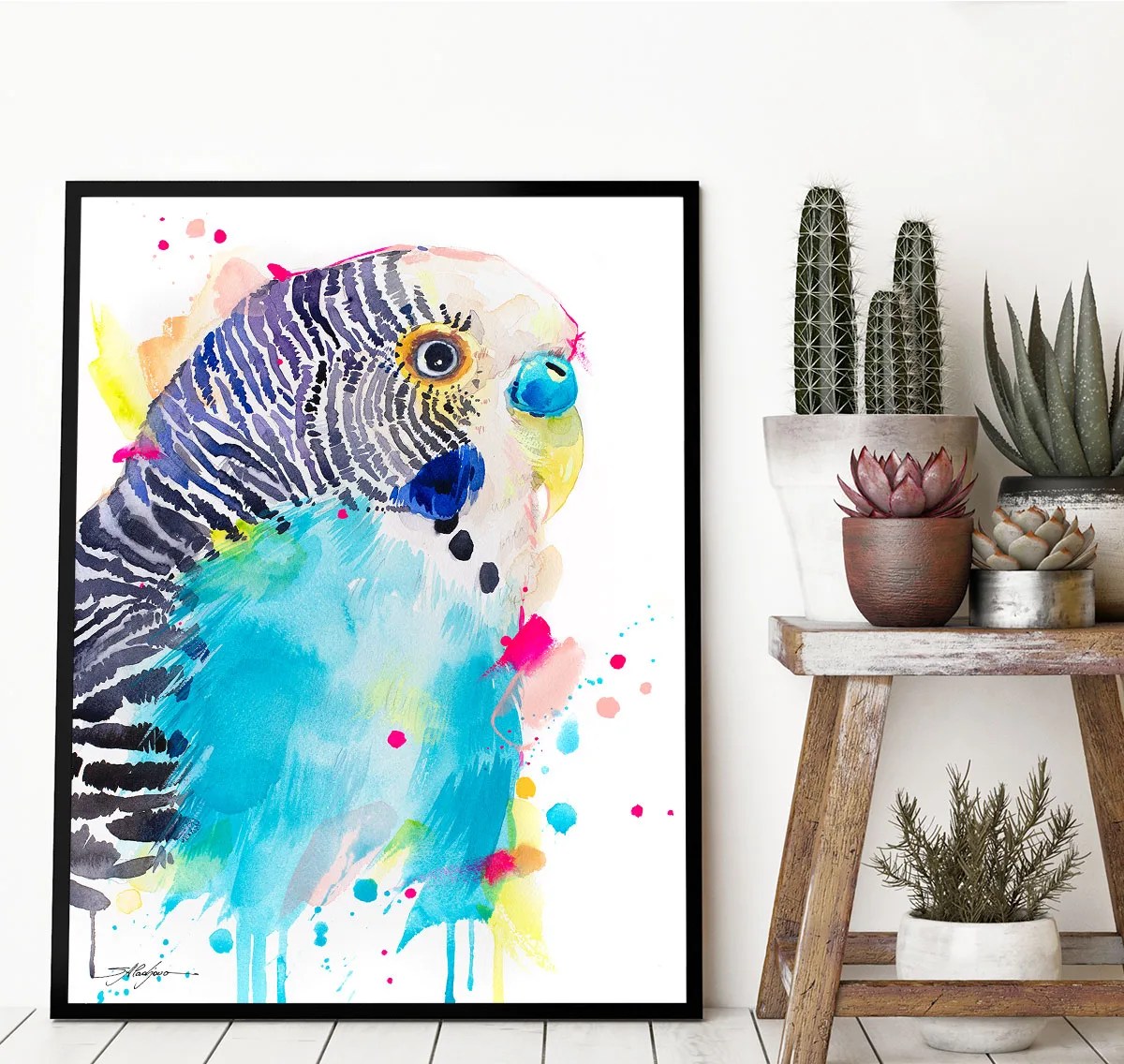 Budgerigar parrot watercolor painting print