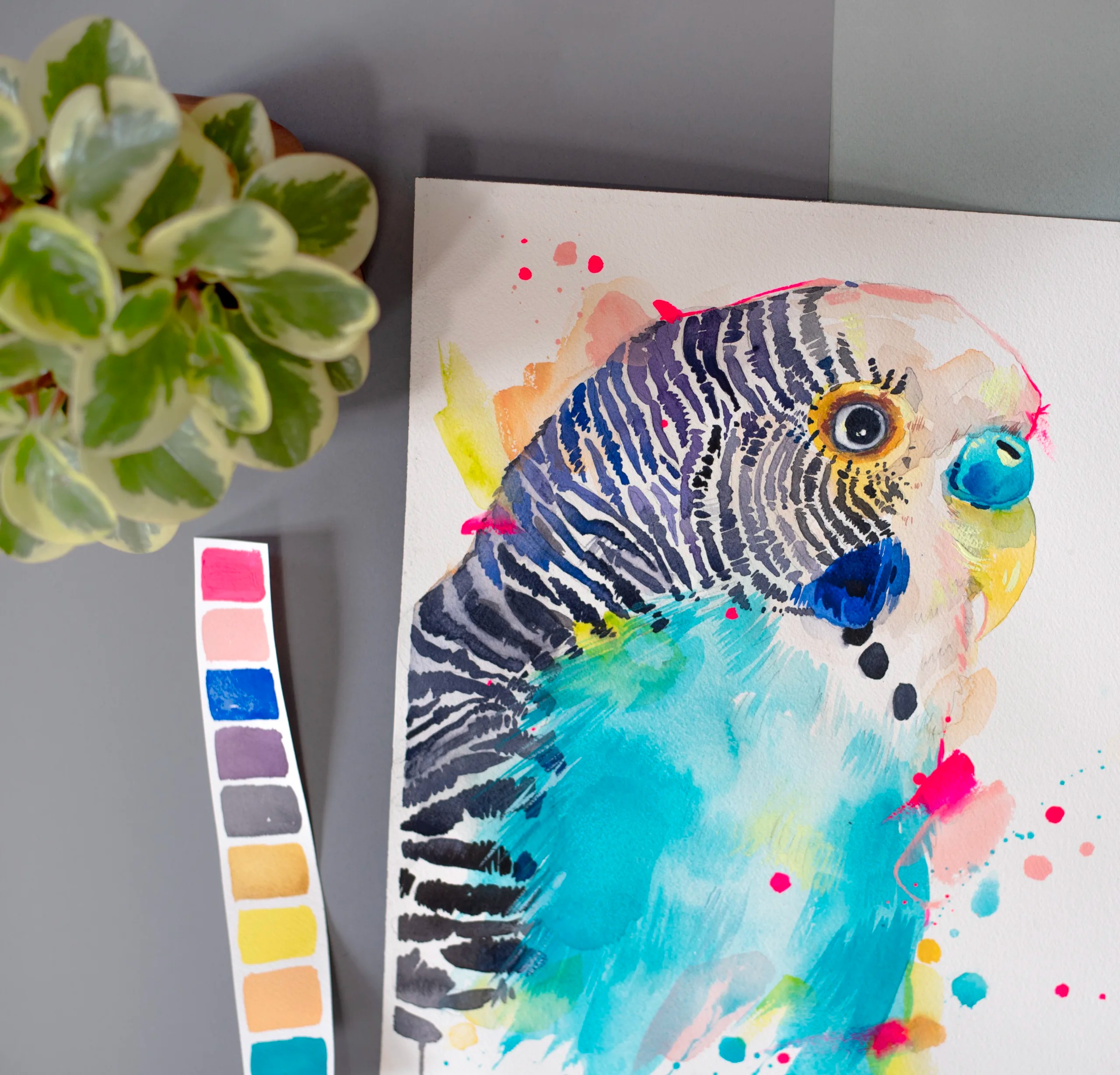 Budgerigar parrot watercolor painting print
