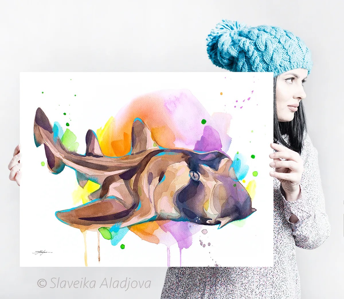 Port Jackson shark watercolor painting, limited edition art print by Slaveika Aladjova, view 4