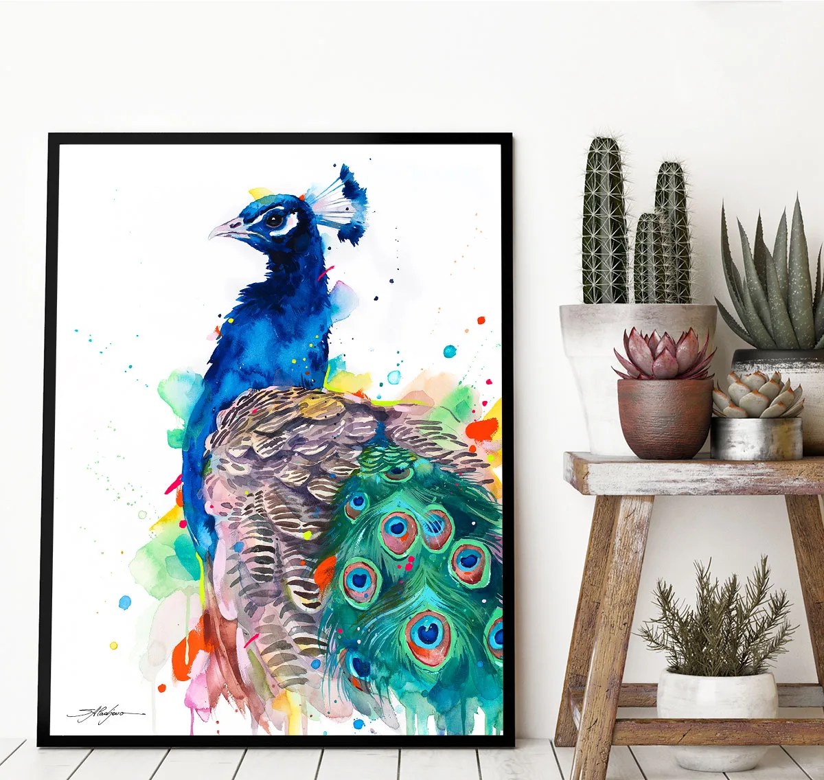 Peacock watercolor painting print