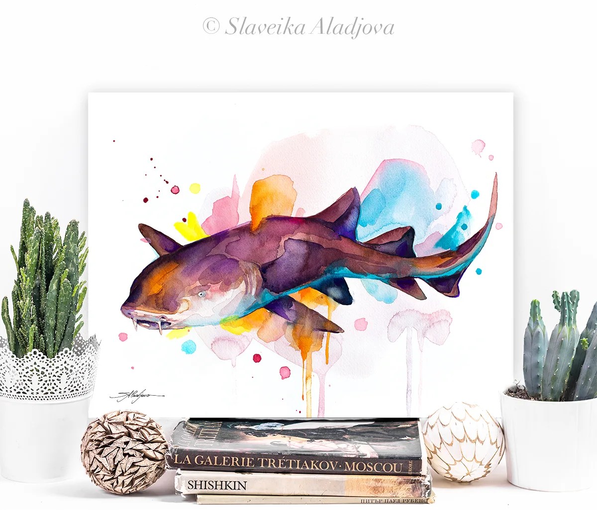 Nurse shark watercolor painting, limited edition art print by Slaveika Aladjova, view 3