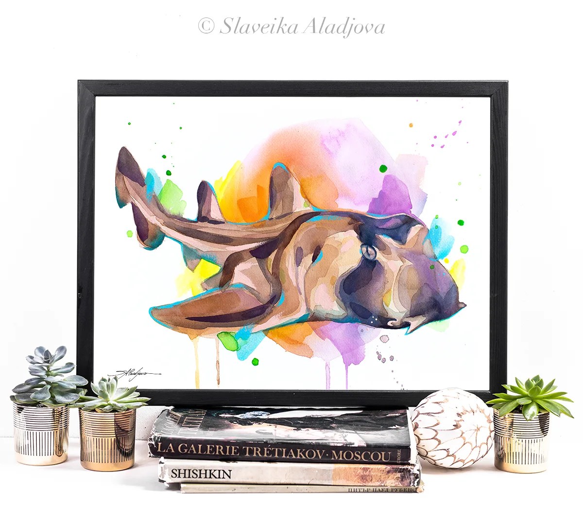 Port Jackson shark watercolor painting, limited edition art print by Slaveika Aladjova, view 3