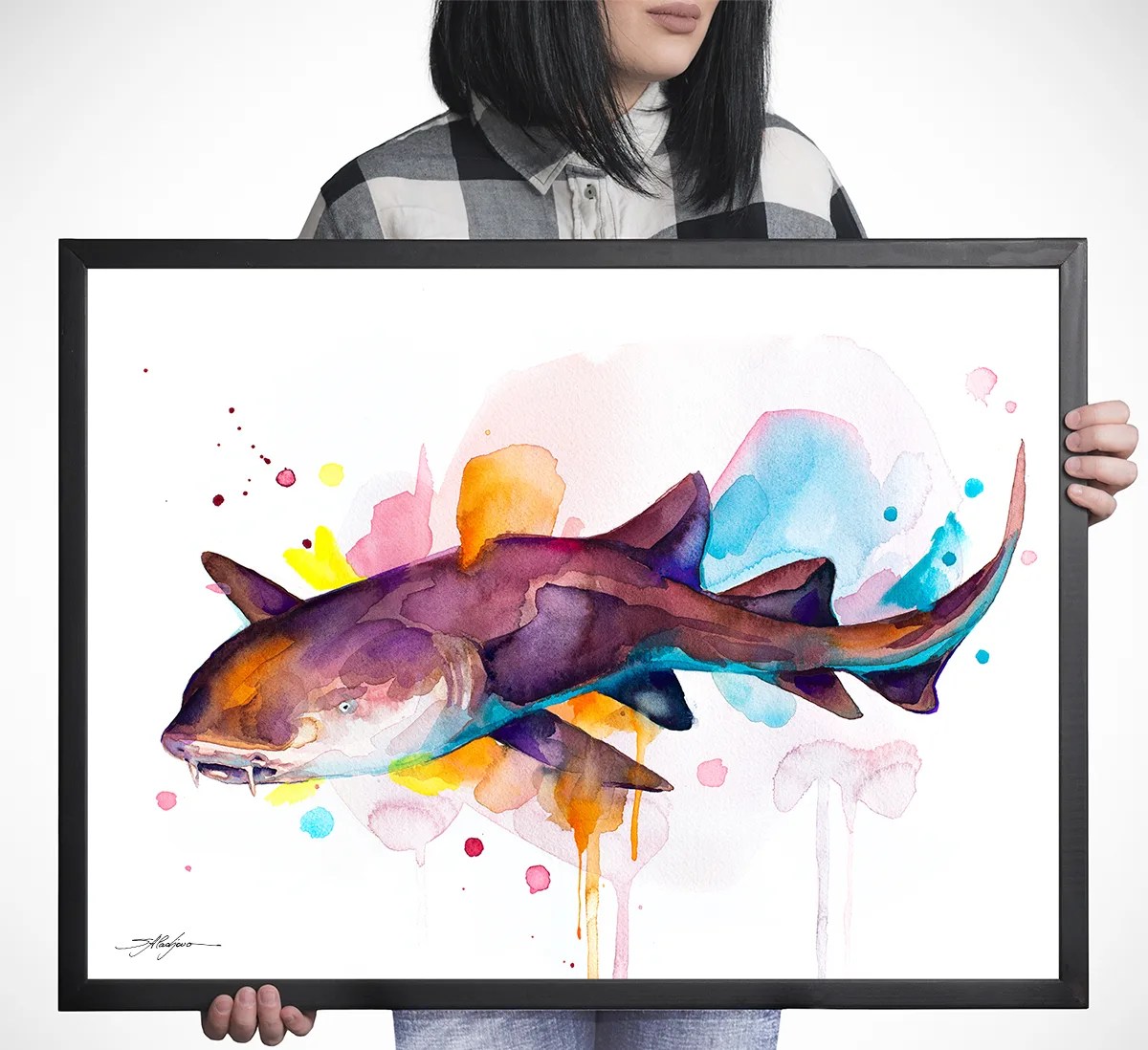 Nurse shark watercolor painting, limited edition art print by Slaveika Aladjova, view 4