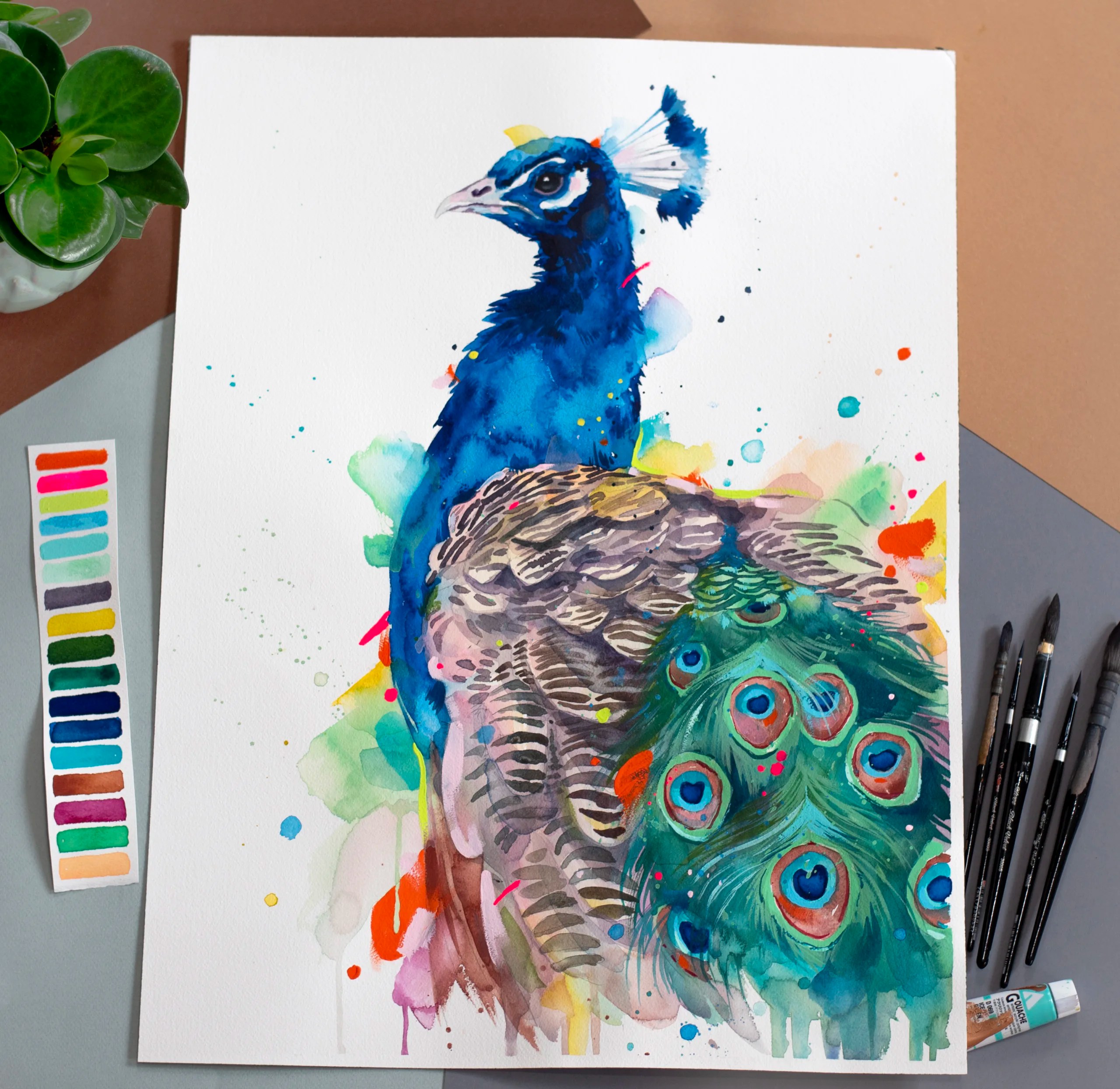 Peacock watercolor painting print