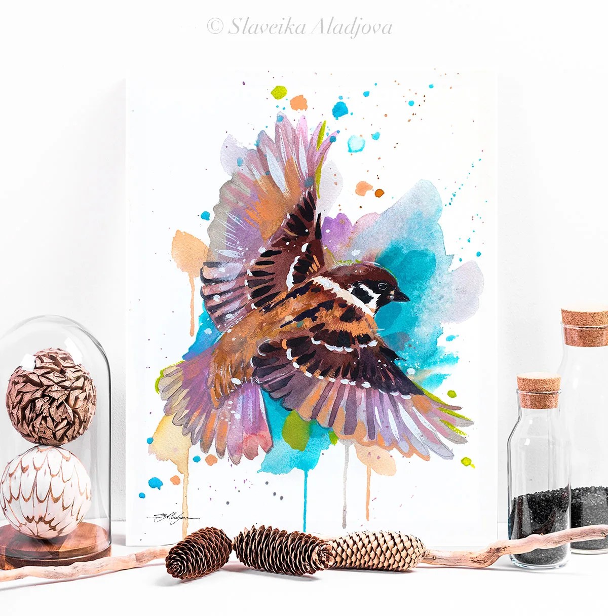 Sparrow watercolor painting print