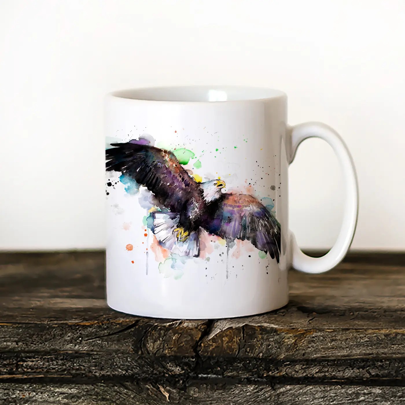Bald Eagle watercolor painting printed on an 11 oz ceramic art mug by Slaveika Aladjova