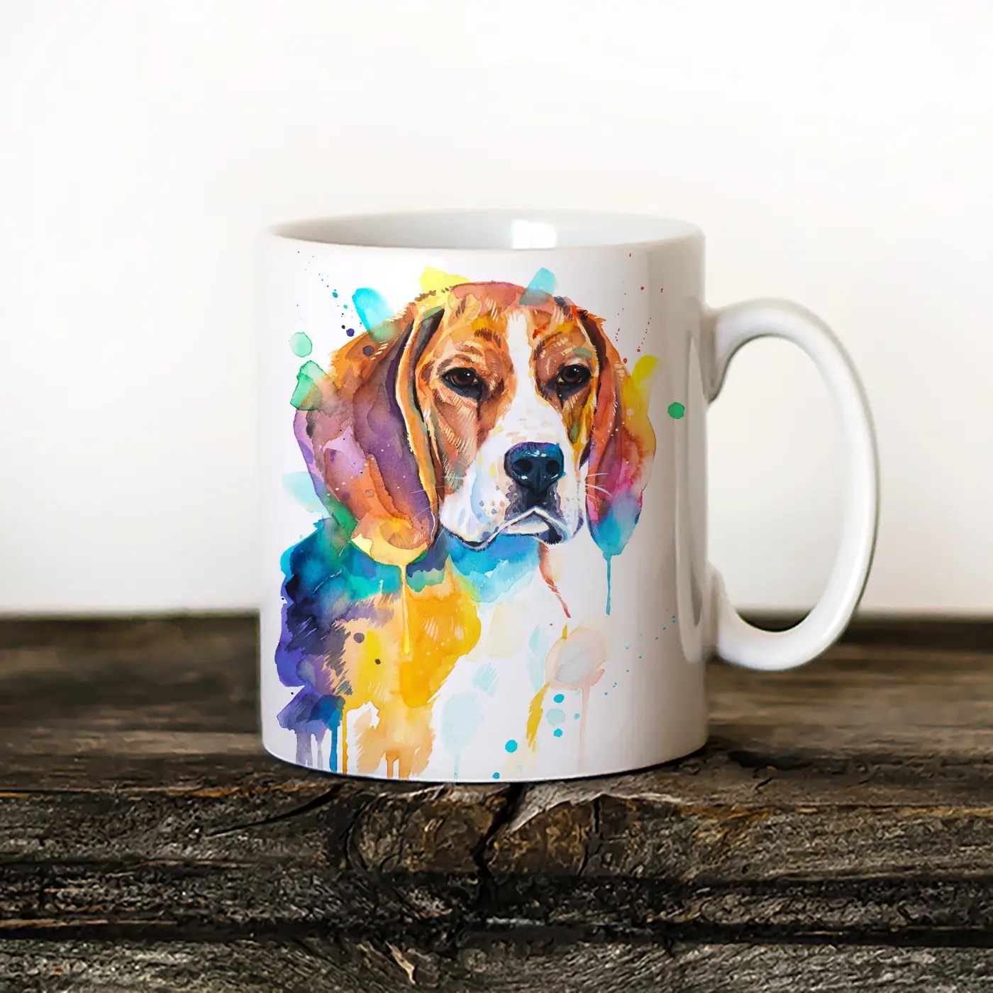 Beagle watercolor painting printed on an 11 oz ceramic art mug by Slaveika Aladjova