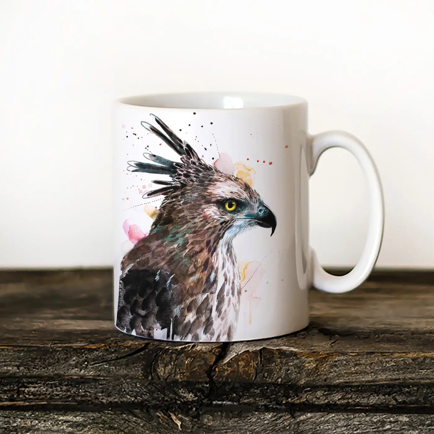 Changeable Hawk-Eagle watercolor painting printed on an 11 oz ceramic art mug by Slaveika Aladjova
