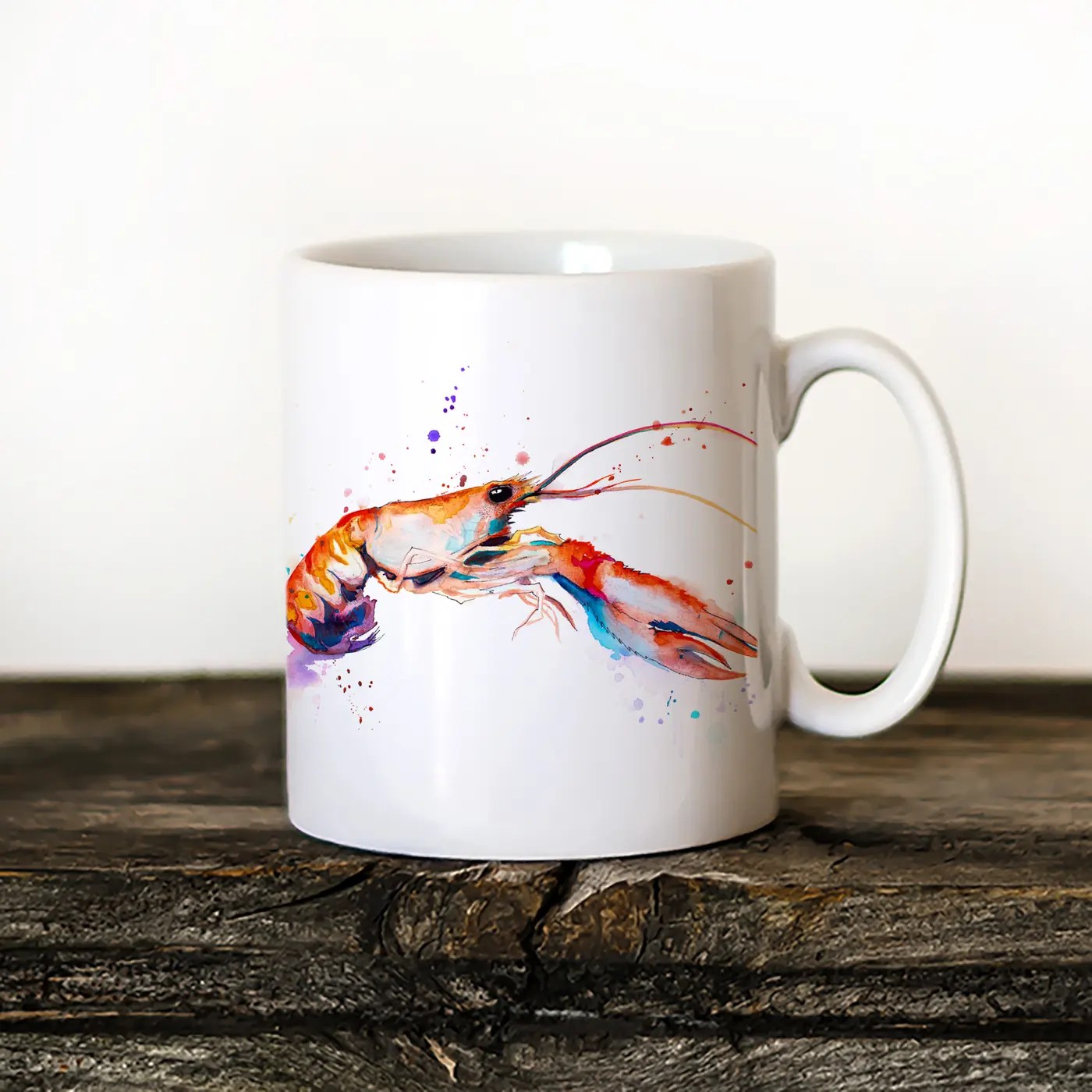 Crawfish watercolor painting printed on an 11 oz ceramic art mug by Slaveika Aladjova
