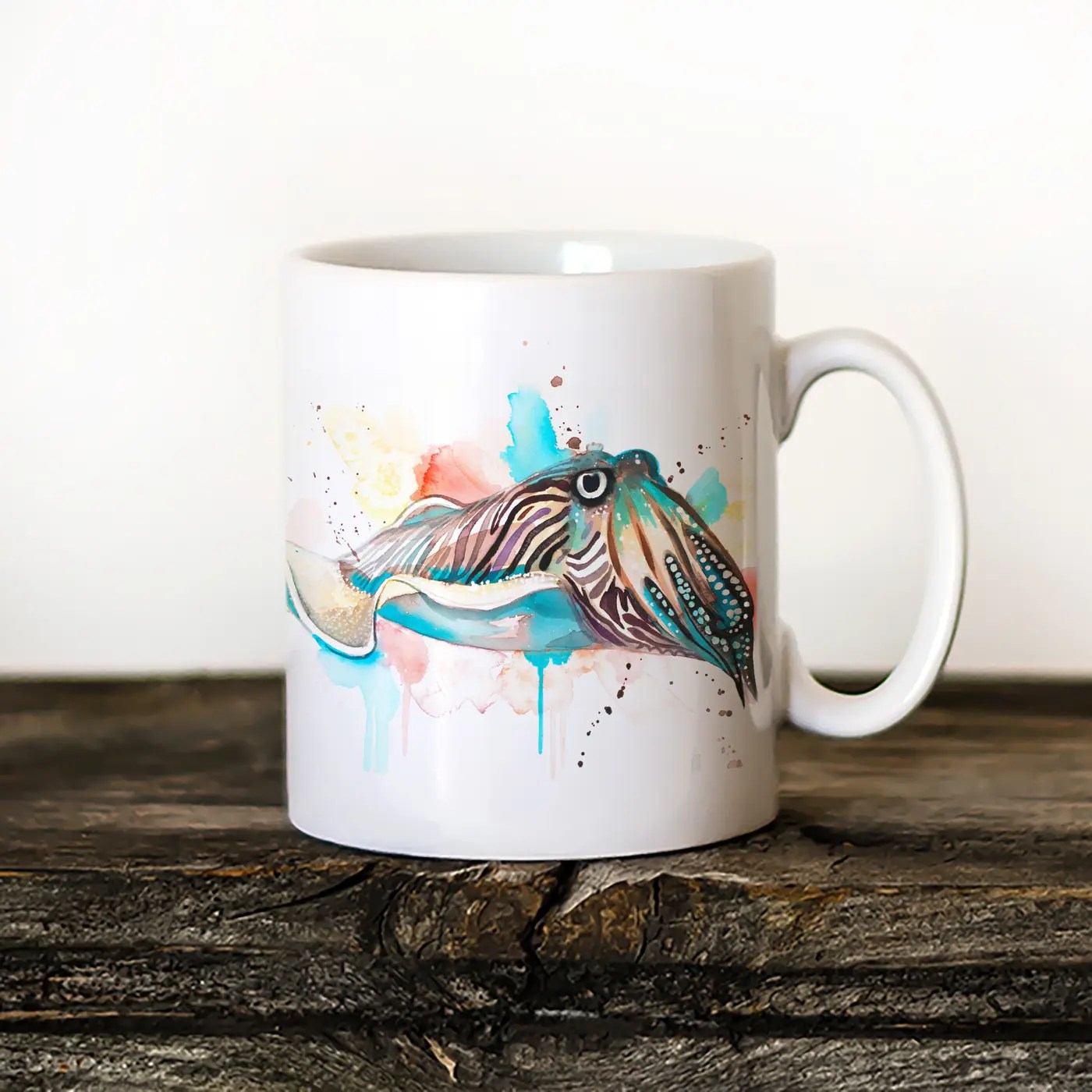 Cuttlefish watercolor painting printed on an 11 oz ceramic art mug by Slaveika Aladjova