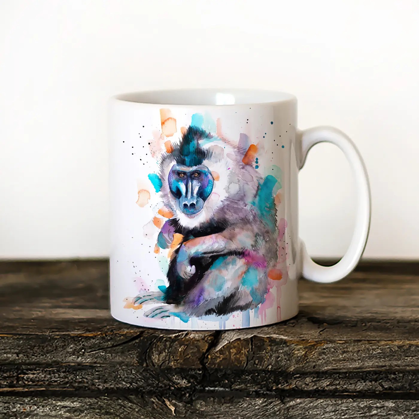 Drill Monkey watercolor painting printed on an 11 oz ceramic art mug by Slaveika Aladjova