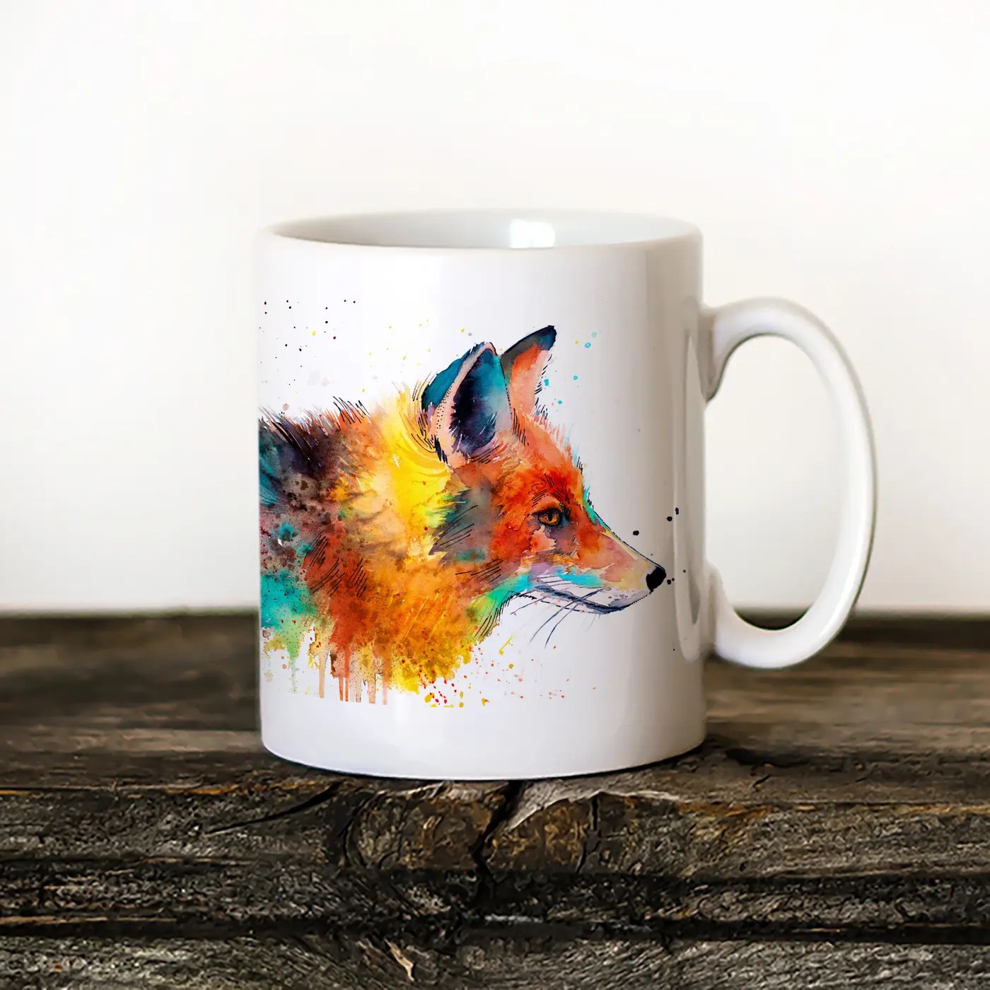 Fox watercolor painting printed on an 11 oz ceramic art mug by Slaveika Aladjova