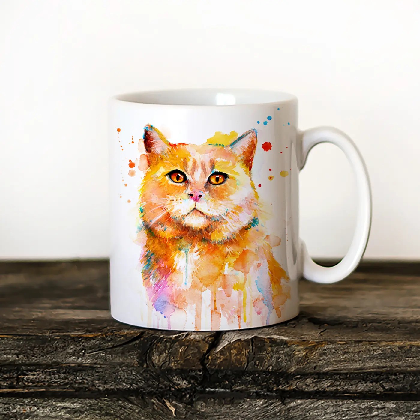 Ginger Cat watercolor painting printed on an 11 oz ceramic art mug by Slaveika Aladjova