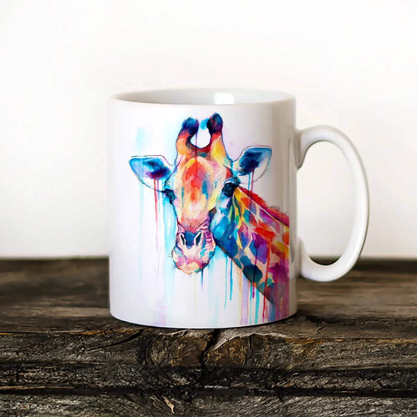 Giraffe watercolor painting printed on an 11 oz ceramic art mug by Slaveika Aladjova