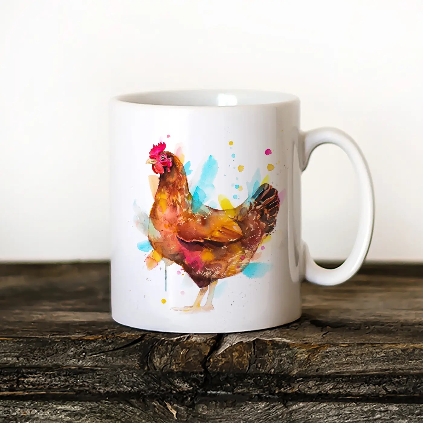 Hen watercolor painting printed on an 11 oz ceramic art mug by Slaveika Aladjova