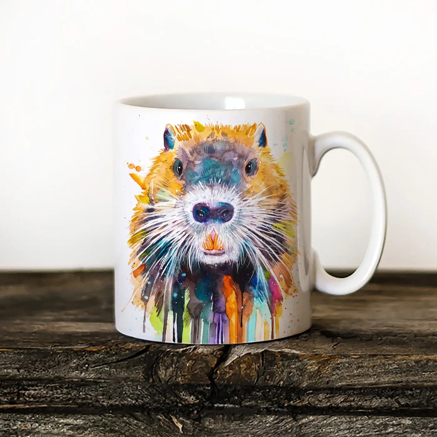 Nutria watercolor painting printed on an 11 oz ceramic art mug by Slaveika Aladjova