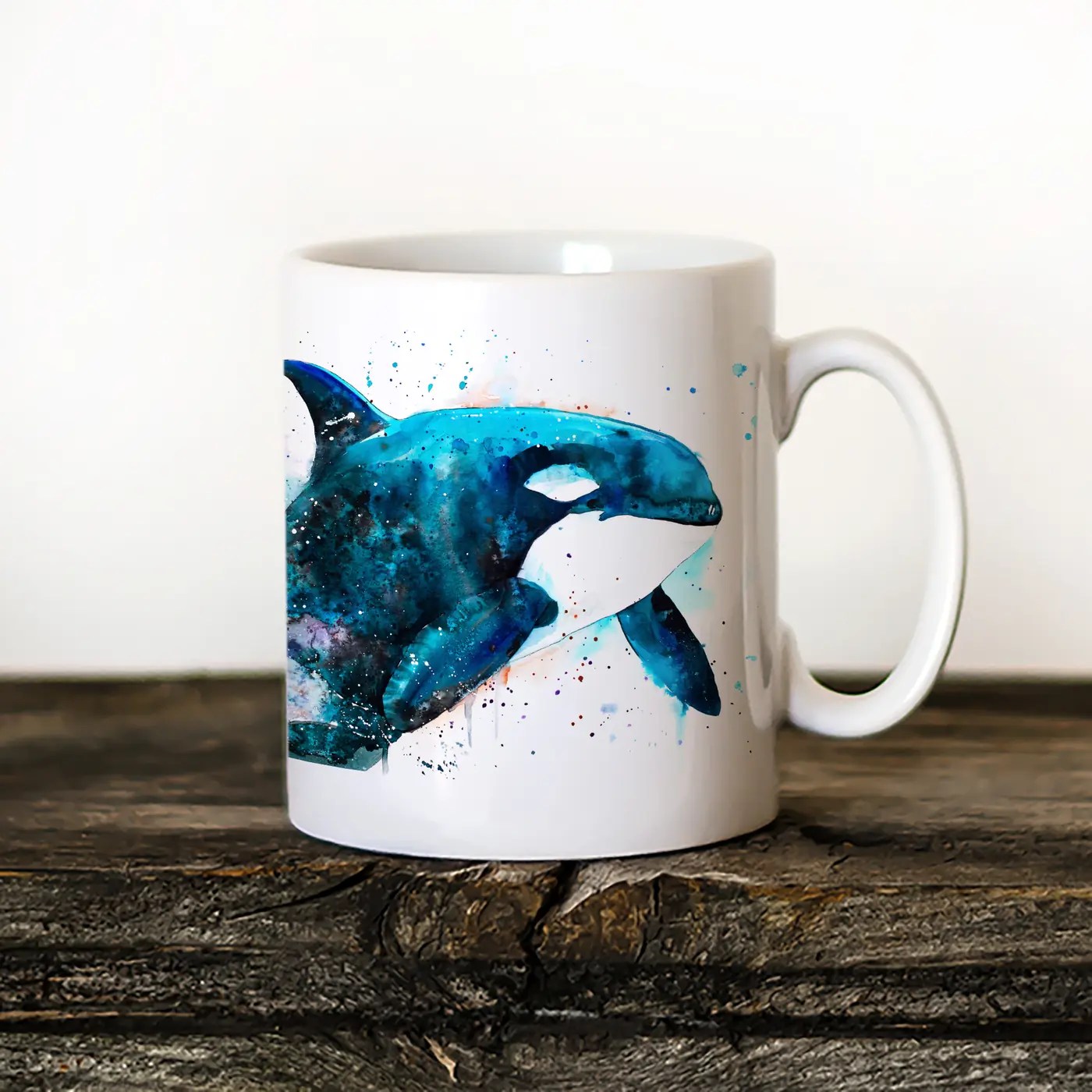 Orca watercolor painting printed on an 11 oz ceramic art mug by Slaveika Aladjova