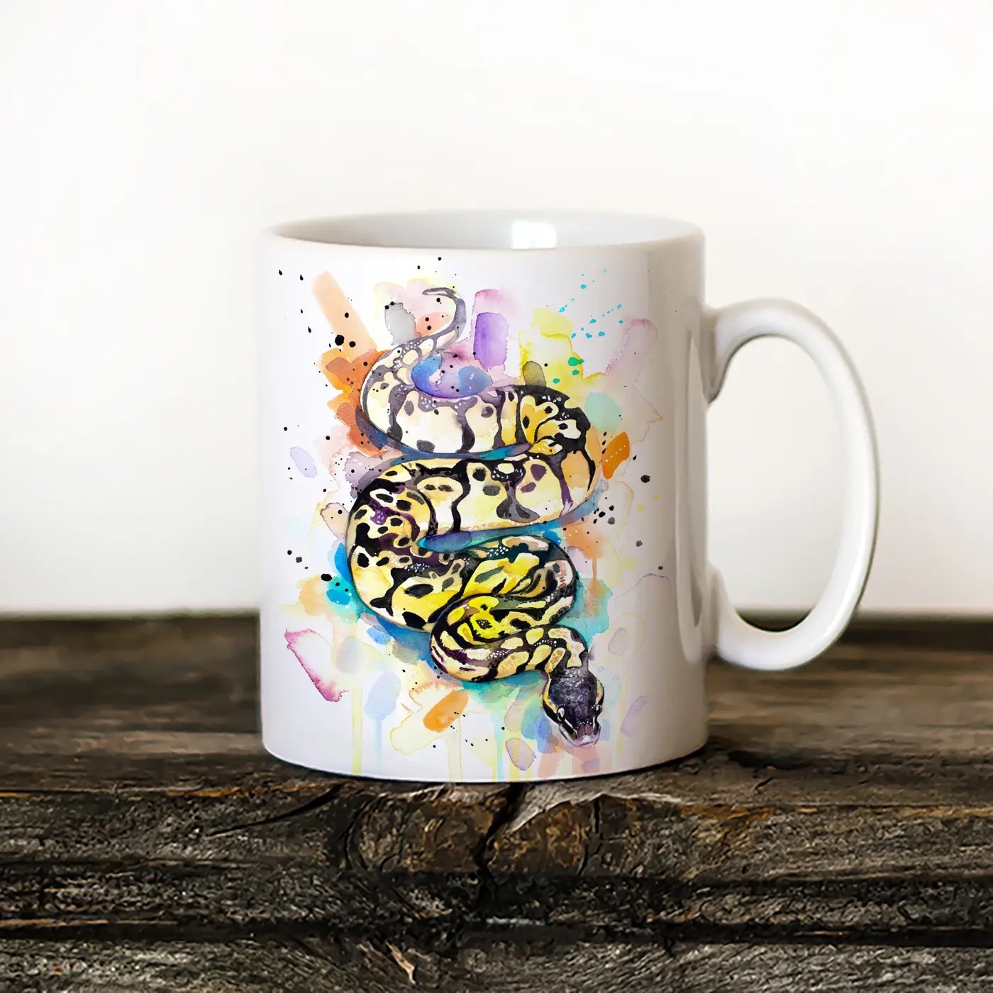 Pastel Ball Python watercolor painting printed on an 11 oz ceramic art mug by Slaveika Aladjova