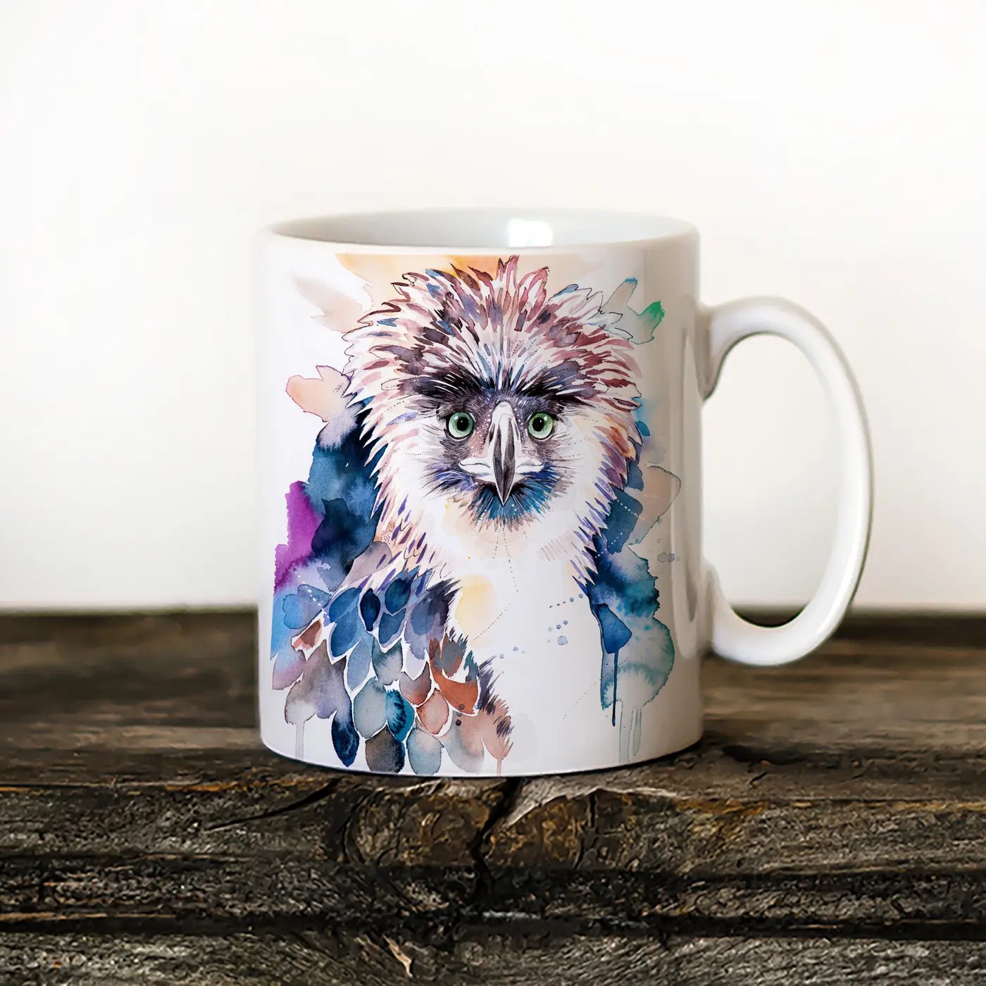 Philippine Eagle watercolor painting printed on an 11 oz ceramic art mug by Slaveika Aladjova