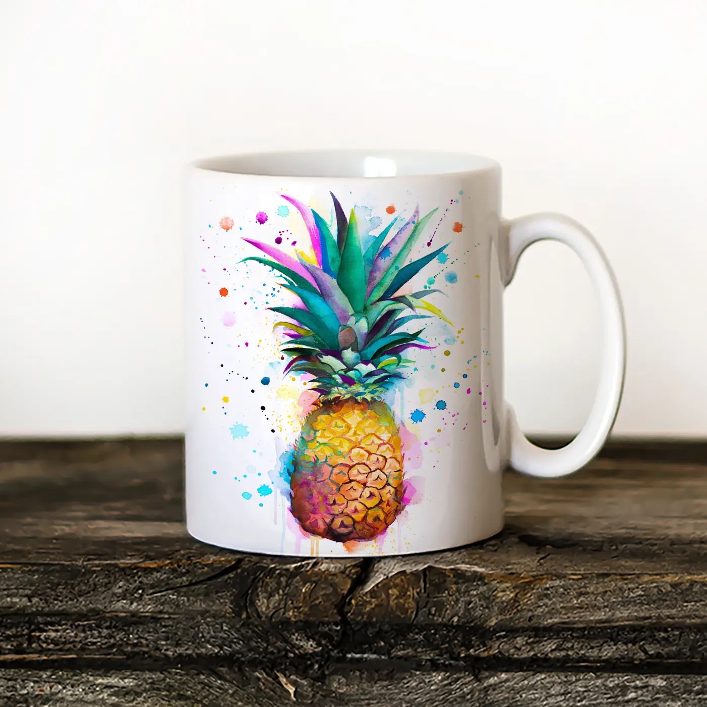 Pineapple watercolor painting printed on an 11 oz ceramic art mug by Slaveika Aladjova