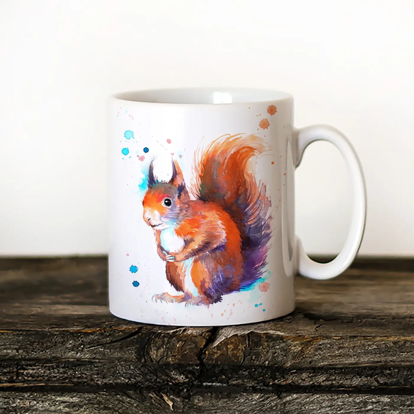 Red Squirrel watercolor painting printed on an 11 oz ceramic art mug by Slaveika Aladjova