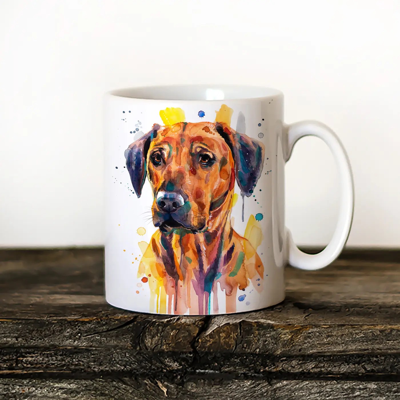 Rhodesian Ridgeback watercolor painting printed on an 11 oz ceramic art mug by Slaveika Aladjova