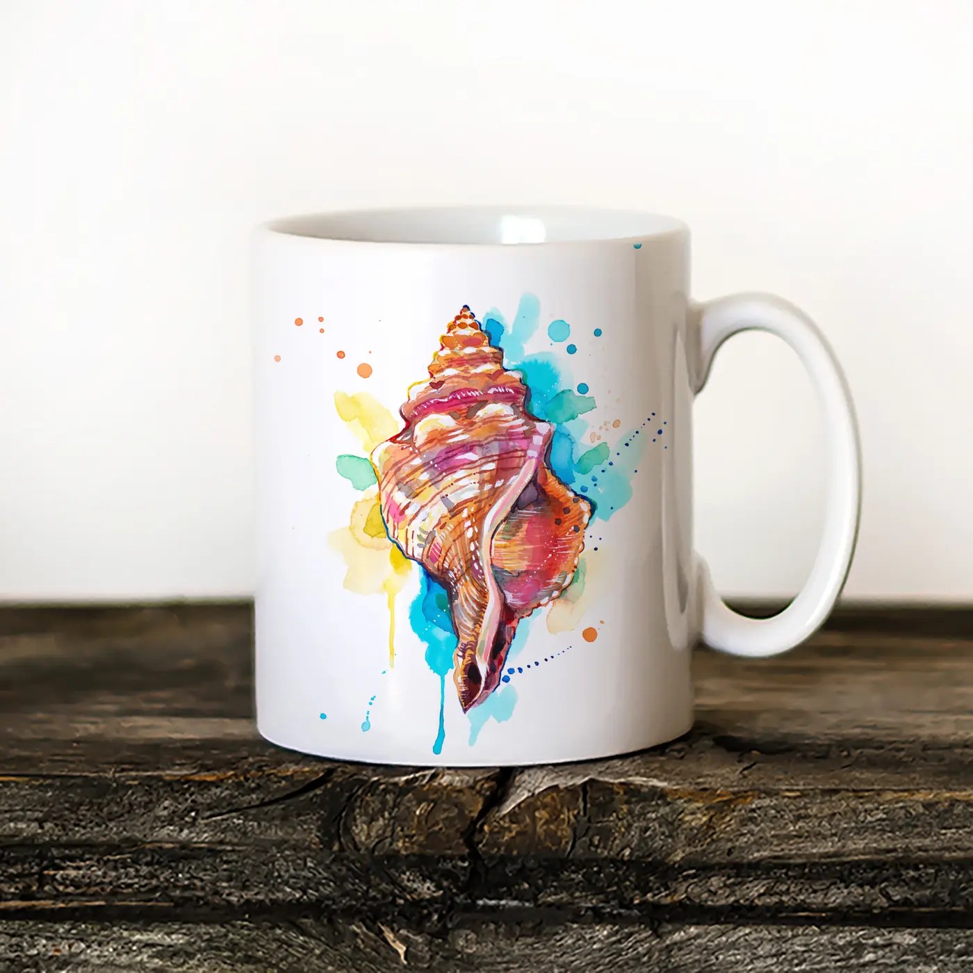 Seashell watercolor painting printed on an 11 oz ceramic art mug by Slaveika Aladjova