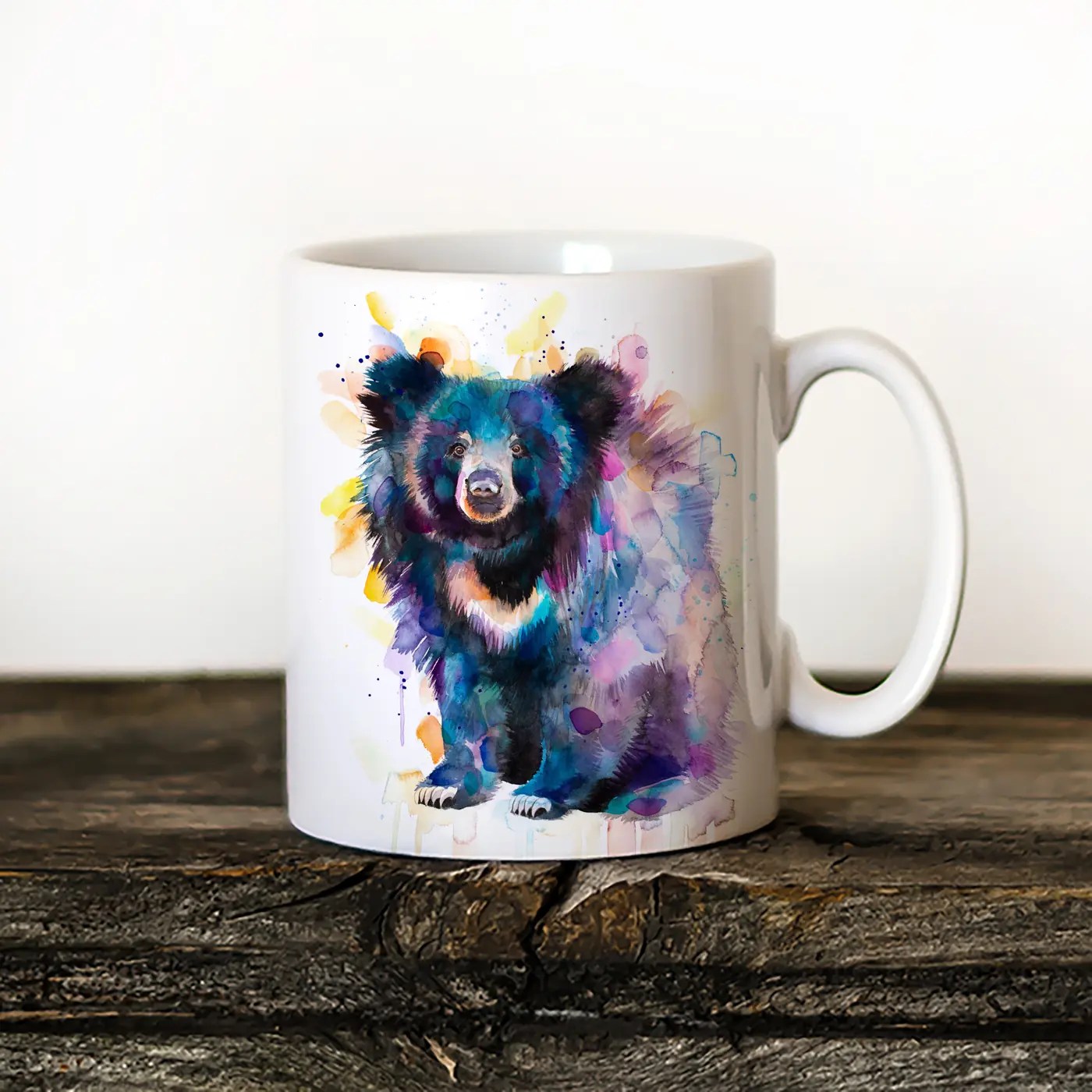 Sloth Bear watercolor painting printed on an 11 oz ceramic art mug by Slaveika Aladjova