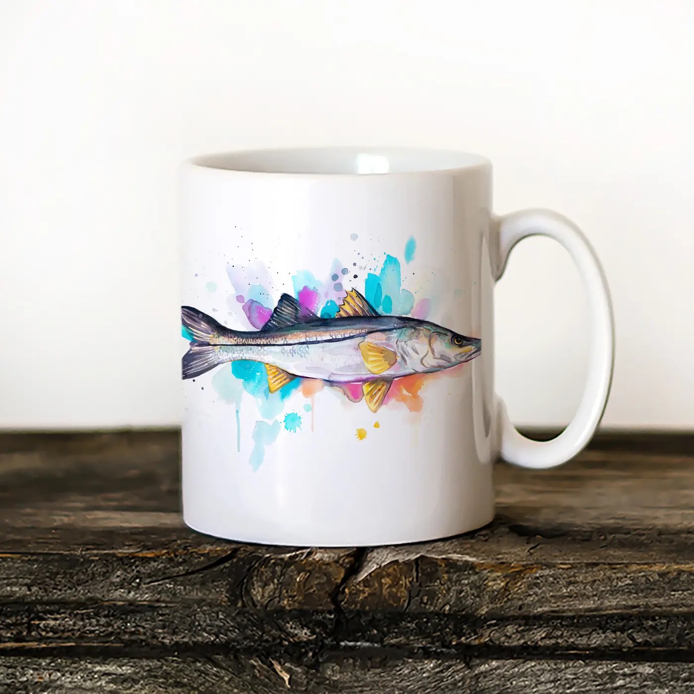 Snook watercolor painting printed on an 11 oz ceramic art mug by Slaveika Aladjova