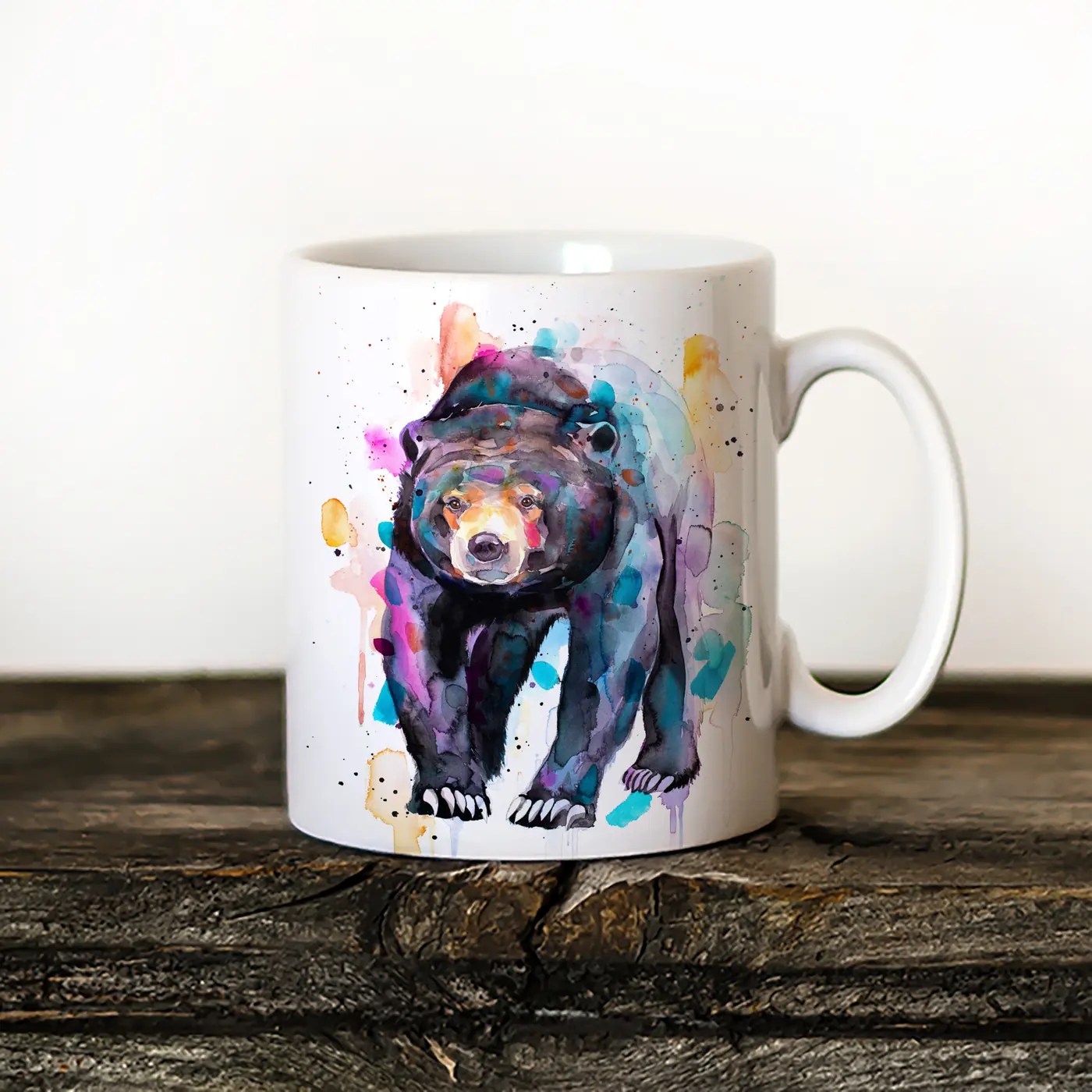 Sun Bear watercolor painting printed on an 11 oz ceramic art mug by Slaveika Aladjova