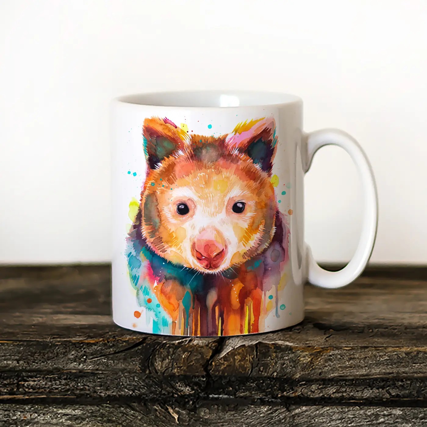 Tree Kangaroo watercolor painting printed on an 11 oz ceramic art mug by Slaveika Aladjova