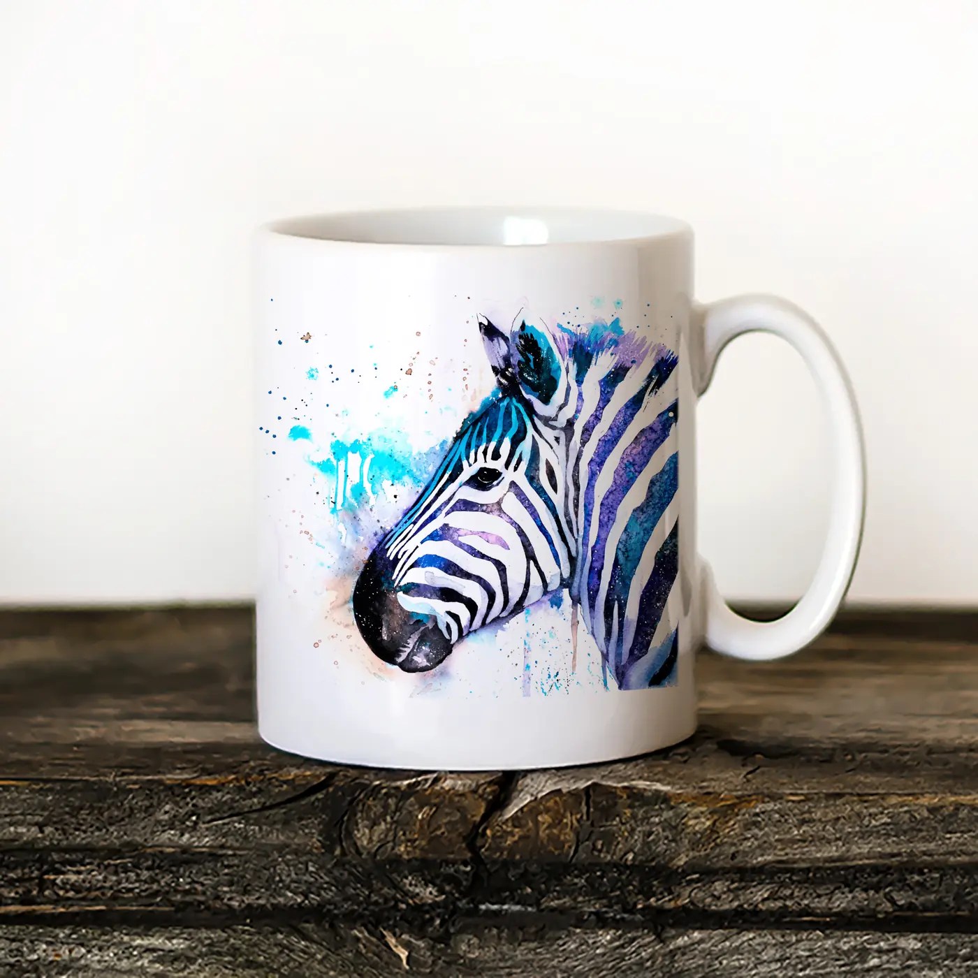 Zebra watercolor painting printed on an 11 oz ceramic art mug by Slaveika Aladjova