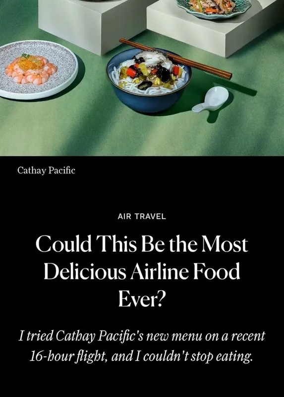 media coverage for cathay pacific airlines showing plated food.