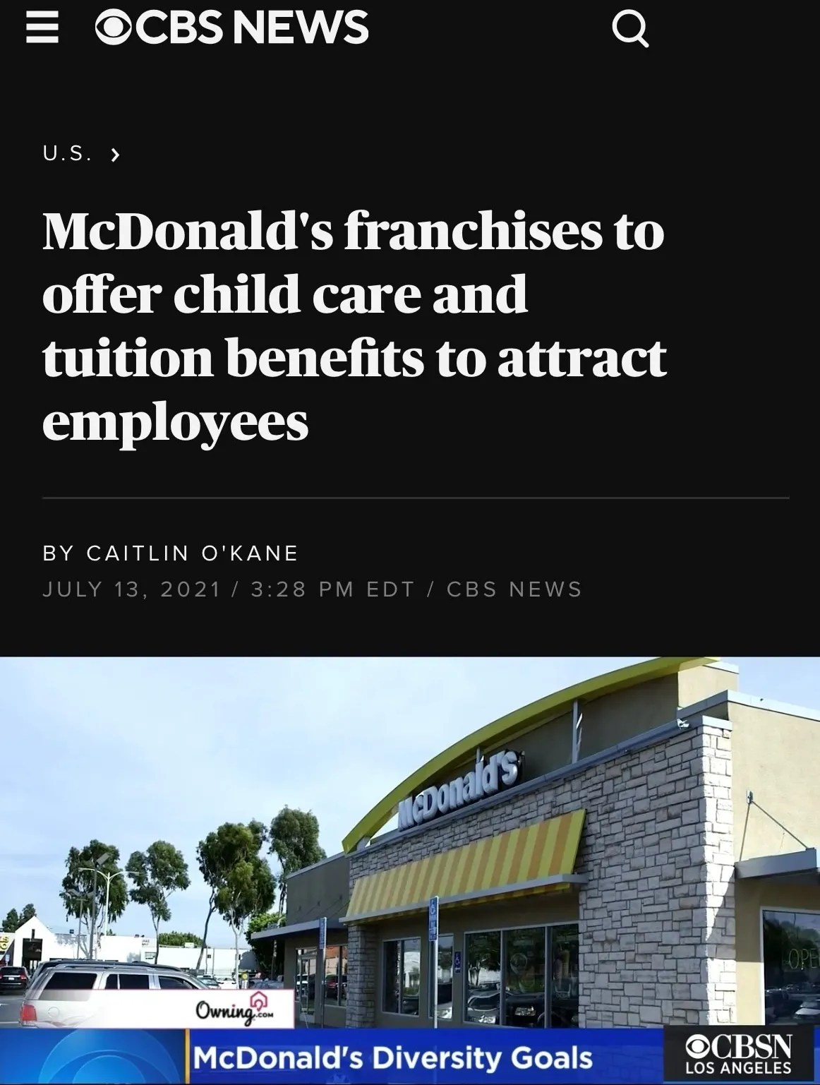 news article headline about mcdonald's
