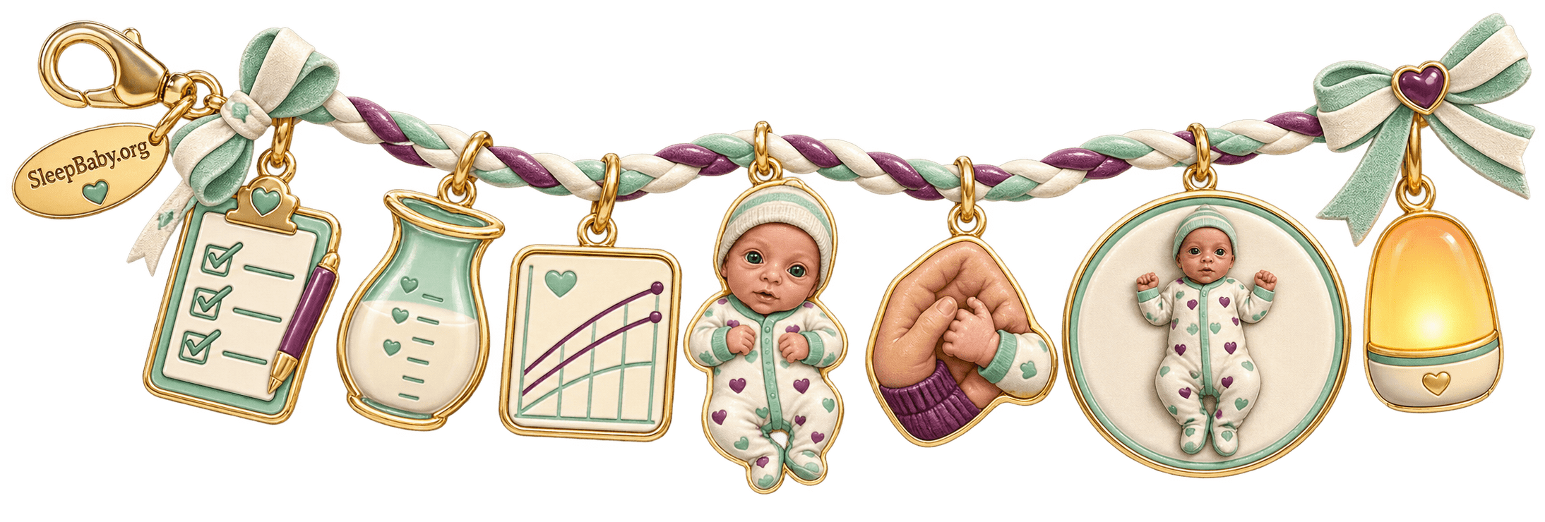 Editorial rail linking feeding plan, growth, alertness, rhythm, and safe bassinet