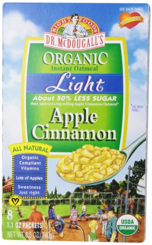 Dr. McDougall’s Right Foods Organic Instant Oatmeal, Light Apple Cinnamon, 8-Count Boxes (Pack of 6)